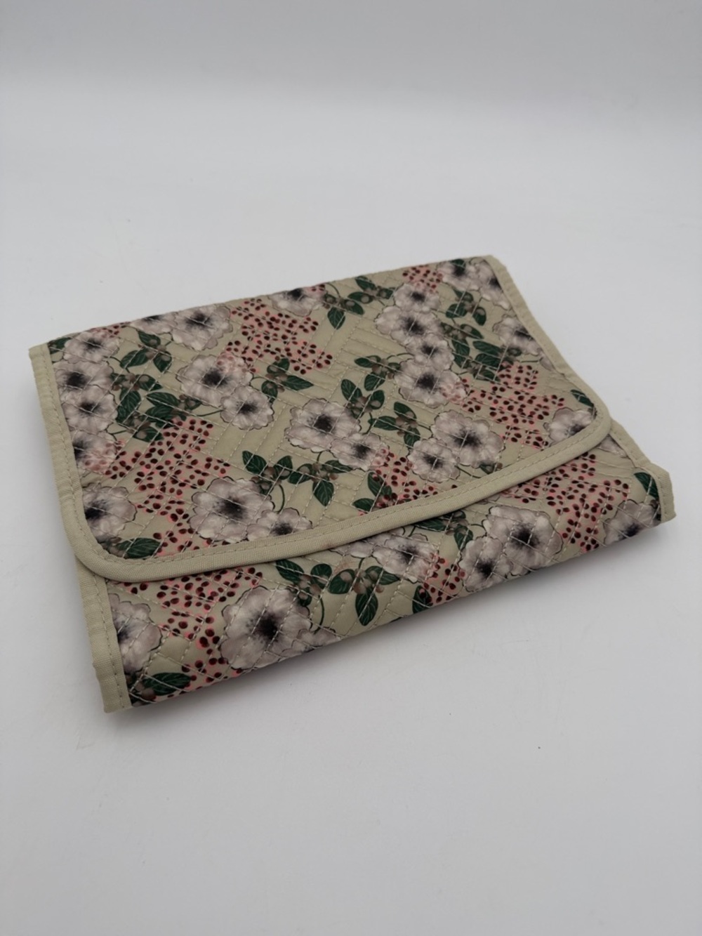 Floral Quilted Travel Jewelry Organizer Pouch - Beige Floral